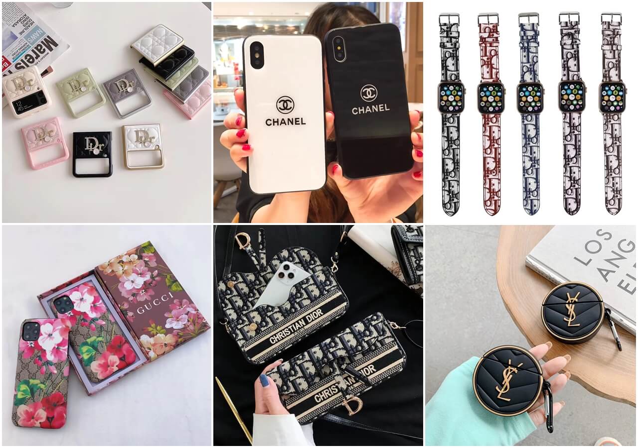 Luxury Brand Phone Cases, AirPods Cases, Apple Watch Bands, and Phone Bag