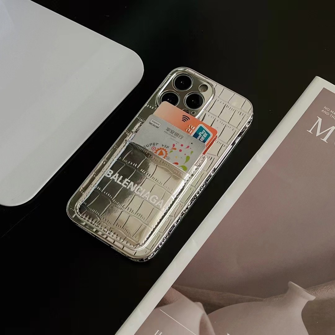 Stylish Balenciaga iPhone Cover with Card Slot – Perfect blend of fashion and functionality.