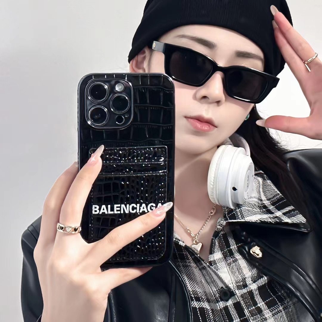 Fashionable Balenciaga iPhone Case – Equipped with a card pocket for added convenience.