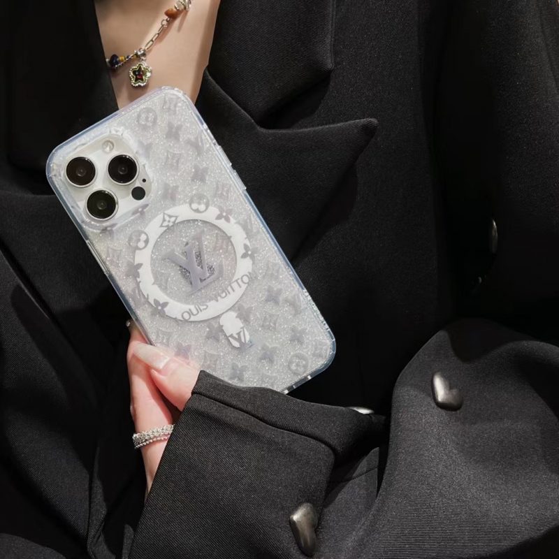 Transparent iPhone case with LV luxury design